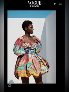 Multicolor Puff-Sleeve Mini Dress - Artist Print